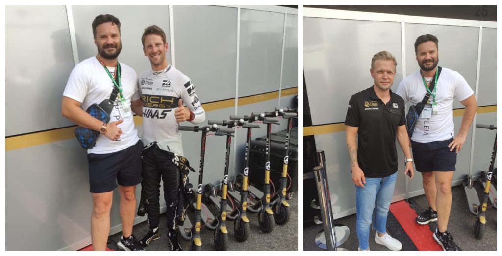 Jezdci týmu Haas F1 jezdí na koloběžkách Xiaomi